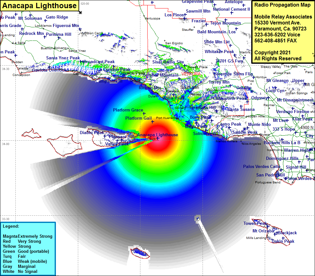 heat map radio coverage Anacapa Lighthouse